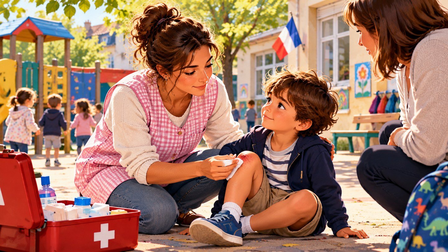 Illustration : Un enfant se blesse dans la cour : comment réagir à l’oral ATSEM ?